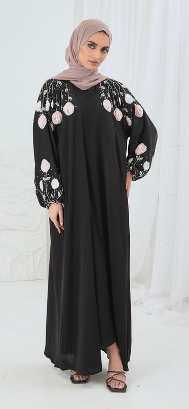 BLACK FLORAL ABAYA