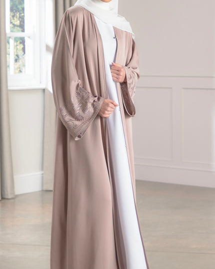 pastel pink embroidered abaya