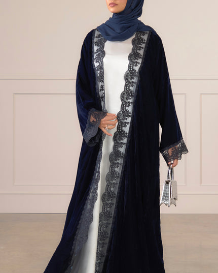 Navy Velvet Lace Abaya