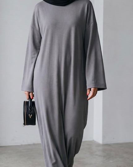 Closed Jersey Abaya - Grey