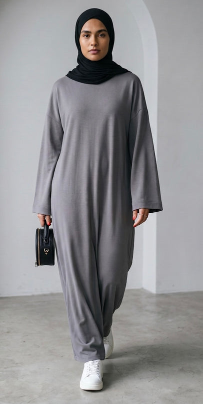 Closed Jersey Abaya - Grey