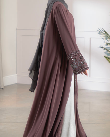 mauve embellished sleeve abaya