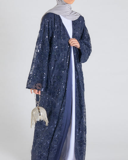 Navy Net Embellished Abaya - Limited Edition
