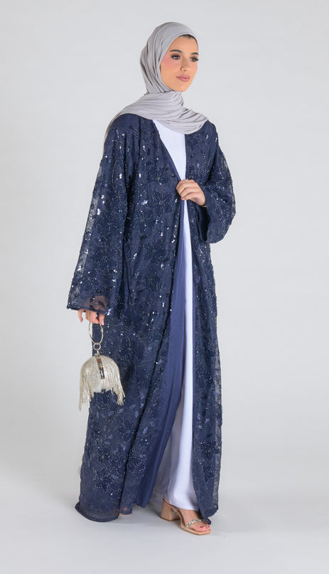 Navy Net Embellished Abaya - Limited Edition