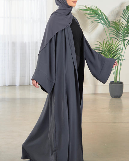Open Abaya With Matching Hijab - Grey