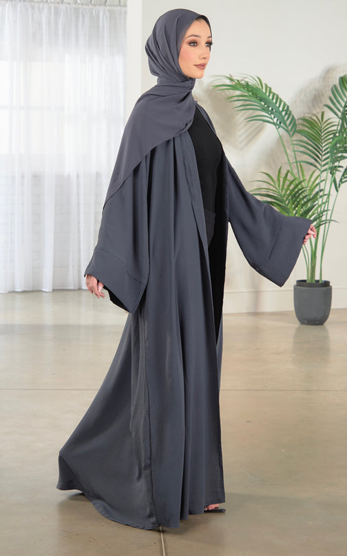 Open Abaya With Matching Hijab - Grey
