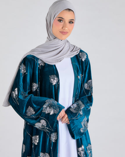 Teal Velvet Luxe Abaya - Limited Edition