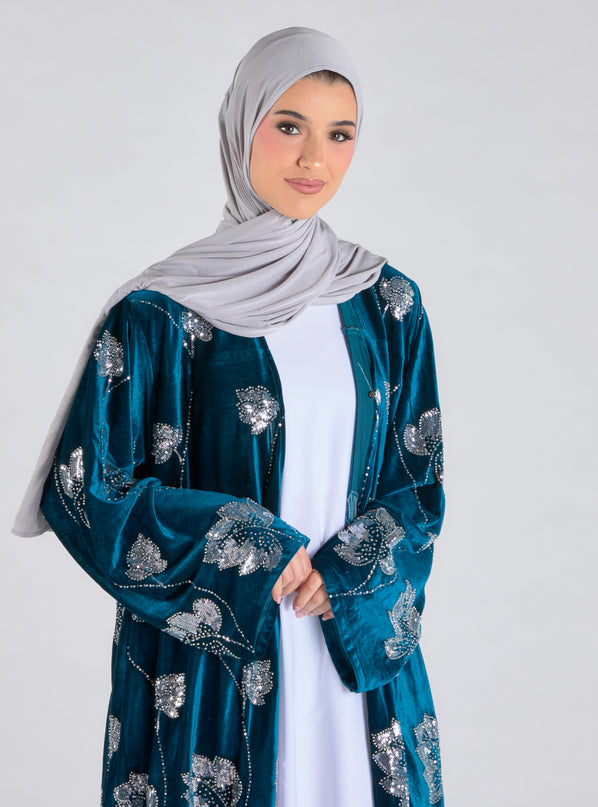 Teal Velvet Luxe Abaya - Limited Edition
