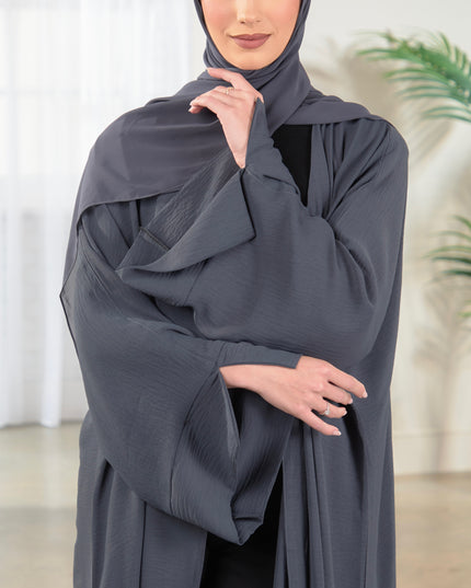 Open Abaya With Matching Hijab - Grey