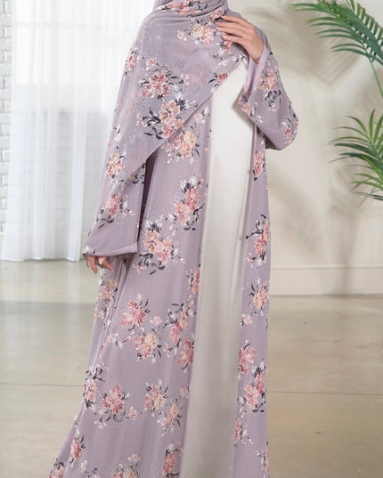 Lilac Floral Abaya With Matching Hijab