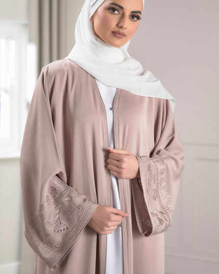 pastel pink embroidered abaya
