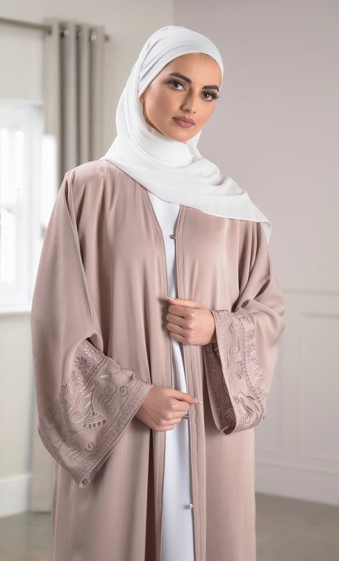 pastel pink embroidered abaya