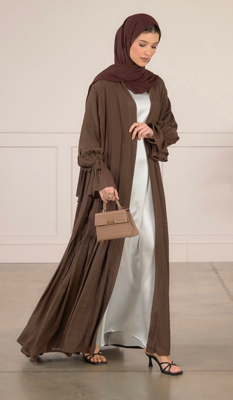 Tie Bell Sleeve Abaya - Coffee