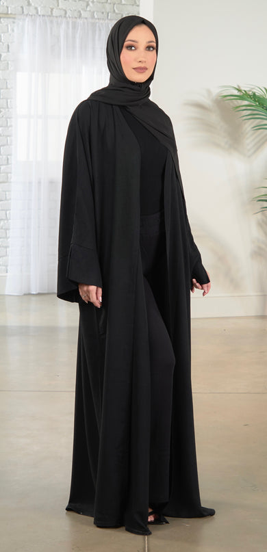 Open Abaya With Matching Hijab - Black