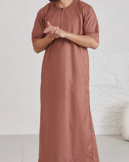 Men's Short Sleeve Linen Thobe - Sienna