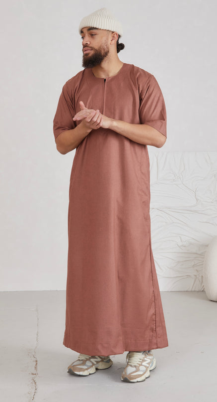 Men's Short Sleeve Linen Thobe - Sienna