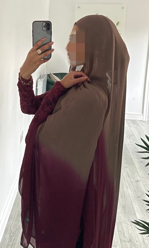 Tie Dye Modal Ombre Hijab - Mocha/Maroon