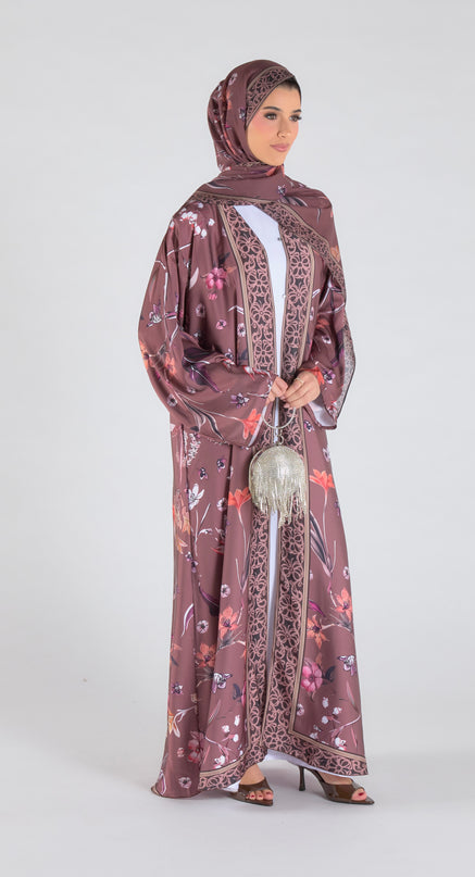 Azure Bloom Abaya - Brown