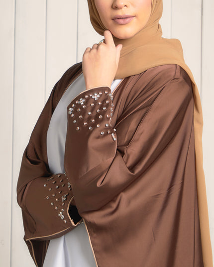 Mocha Batwing Abaya with Studded Sleeves