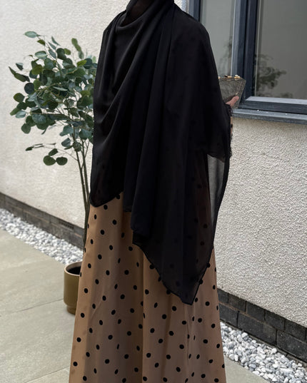 Polka Dot Abaya with Lace Sleeves Set