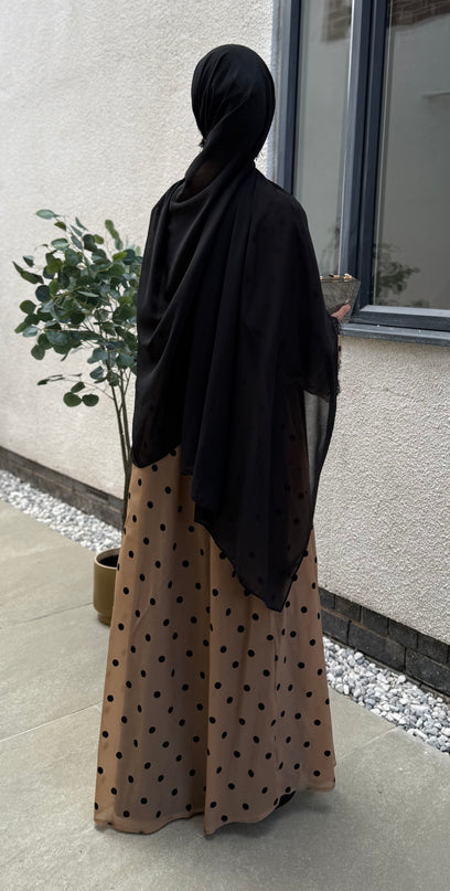 Polka Dot Abaya with Lace Sleeves Set