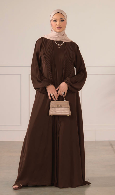 Pleat Abaya Set - Walnut