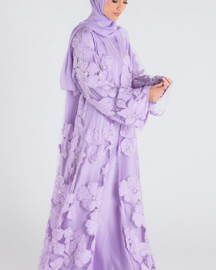 Sofina Floral Net Abaya Set (Slip Dress and Hijab included) LAVENDER - Limited Edition