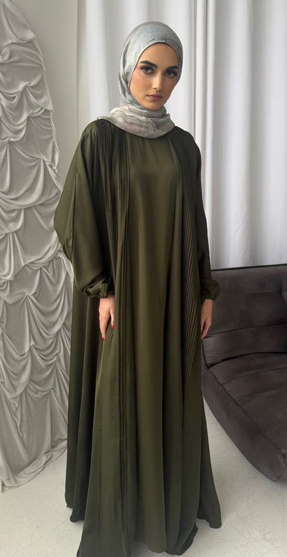 Pleat Abaya Set - Khaki