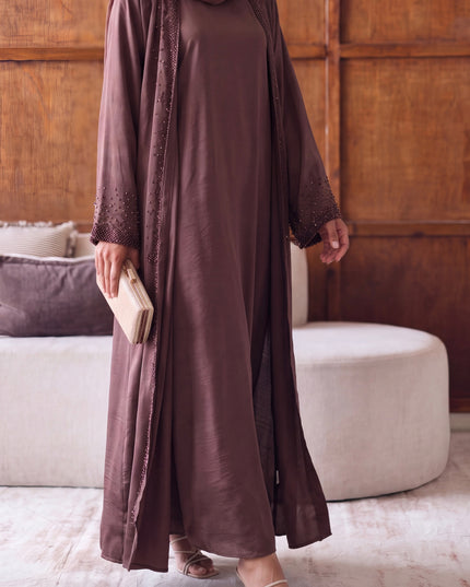 Mink Beaded Abaya Set