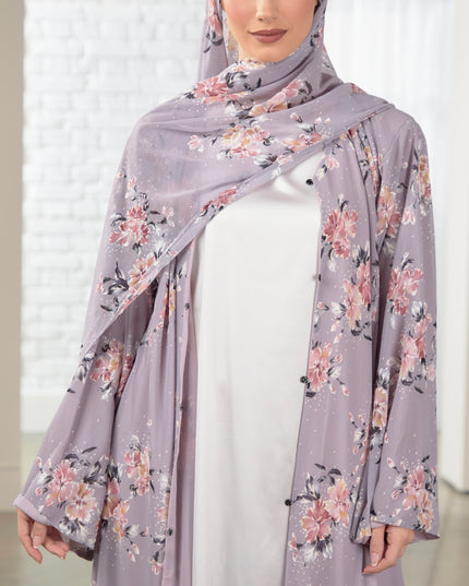 Lilac Floral Abaya With Matching Hijab