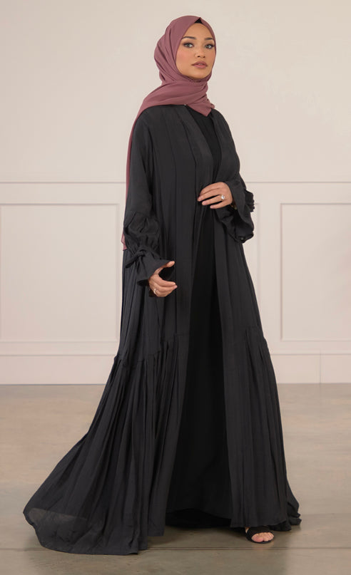Tie Bell Sleeve Abaya -Black