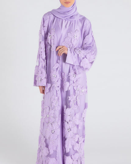 Sofina Floral Net Abaya Set (Slip Dress and Hijab included) LAVENDER - Limited Edition