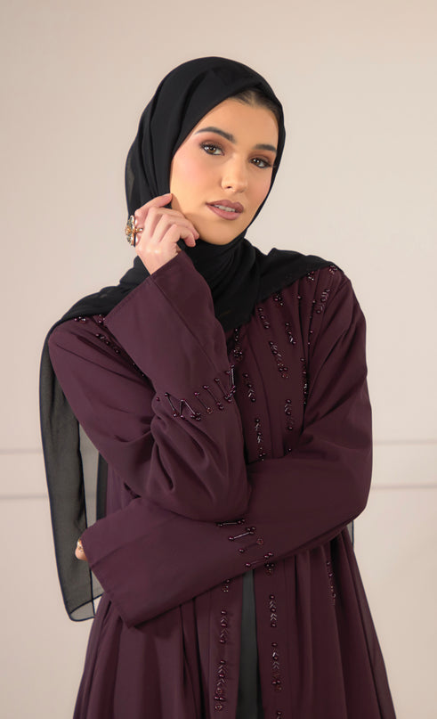 Pearl Veil Abaya - Plum