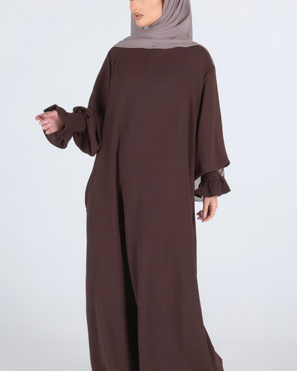 Closed Frill Sleeve Abaya - Walnut