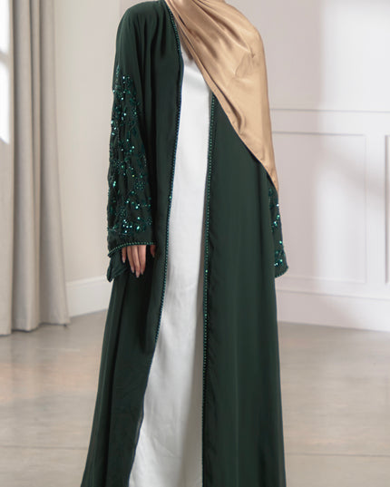 Edith Embellished Abaya - Bottle Green