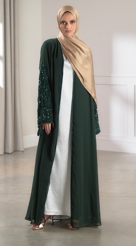 Edith Embellished Abaya - Bottle Green
