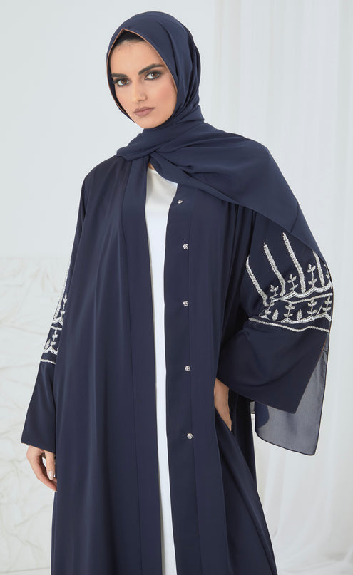navy embellished abaya