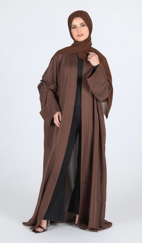 Linen Open Abaya - Walnut
