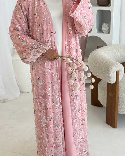 Avery Embellished Abaya - Pink