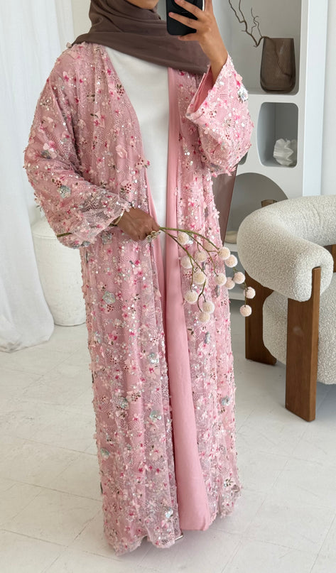Avery Embellished Abaya - Pink