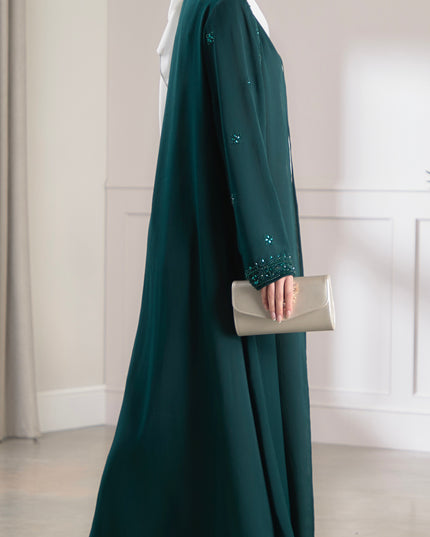 bottle green embellished abaya