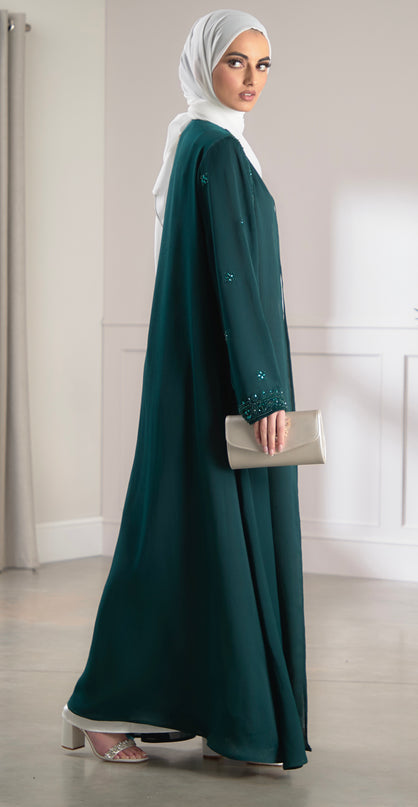 bottle green embellished abaya