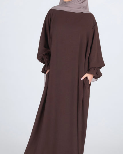 Closed Frill Sleeve Abaya - Walnut