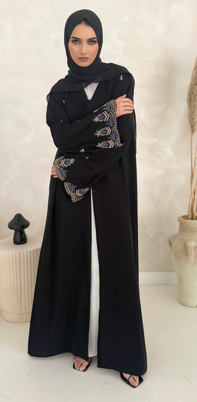 black abaya with embellished sleeves
