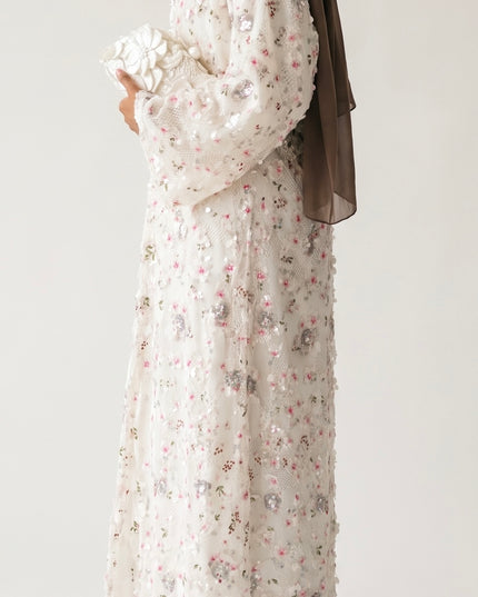 Avery Embellished Abaya - White