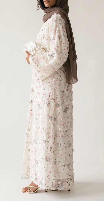 Avery Embellished Abaya - White