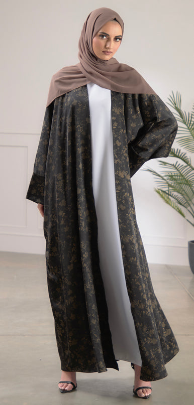 batwing gold flower abaya