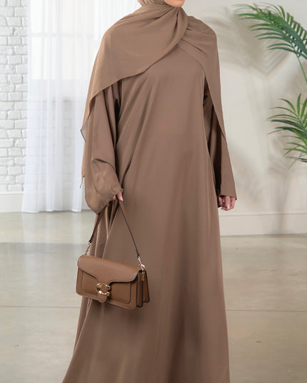 Casual Abaya with Pockets and Matching Hijab - Camel
