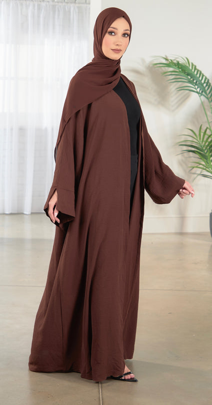 Open Abaya With Matching Hijab - Walnut