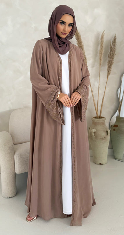 Edith Embellished Abaya - Mocha